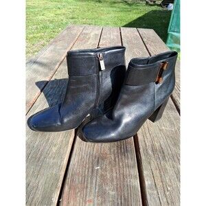 Michael Kors Gloria Leather Ankle Boots Women's Size 8.5 Chunky Heel Black